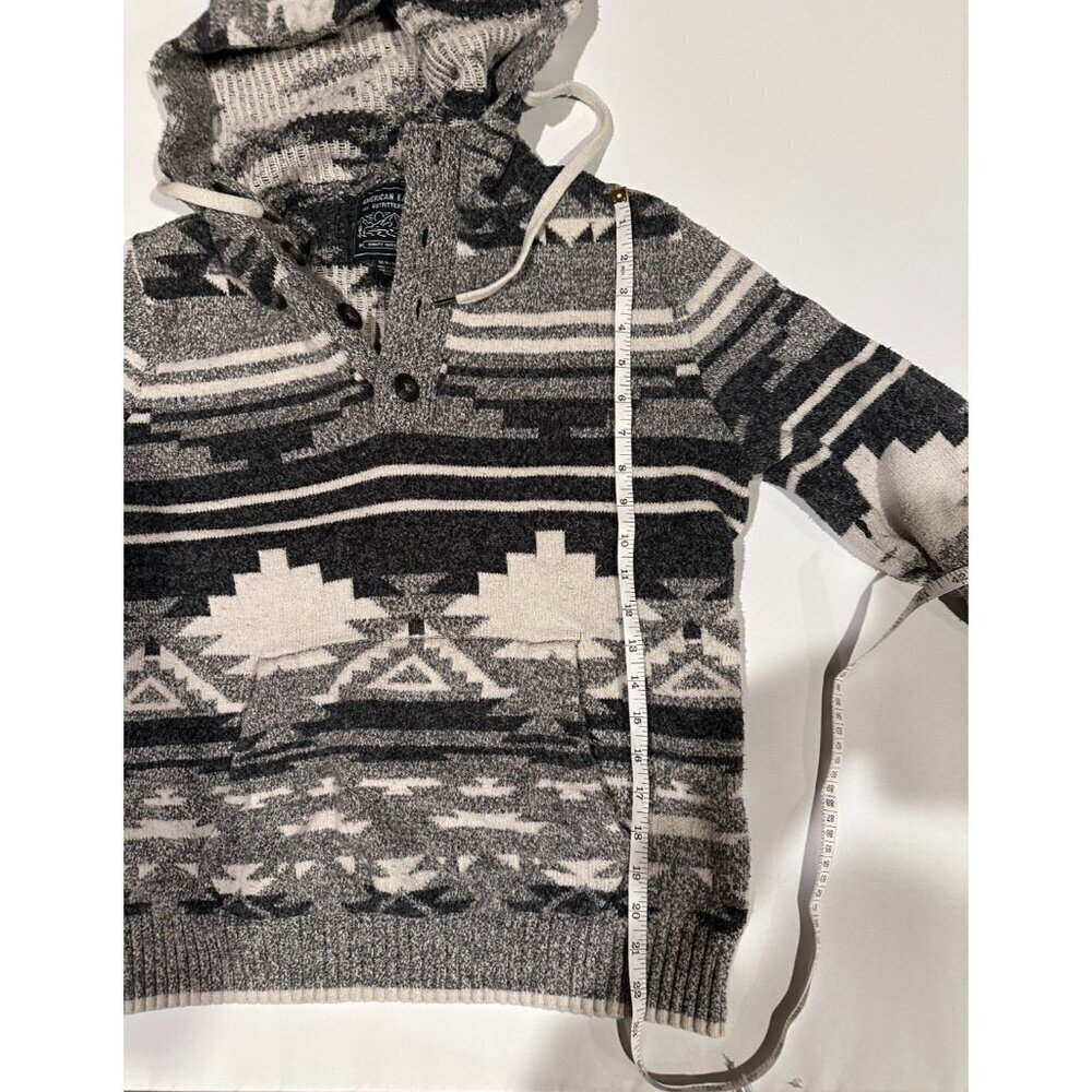 American Eagle Aztec Knit Hoodie Sweater Gray Men’s Size Medium Unisex Women’s L - Picture 5 of 9